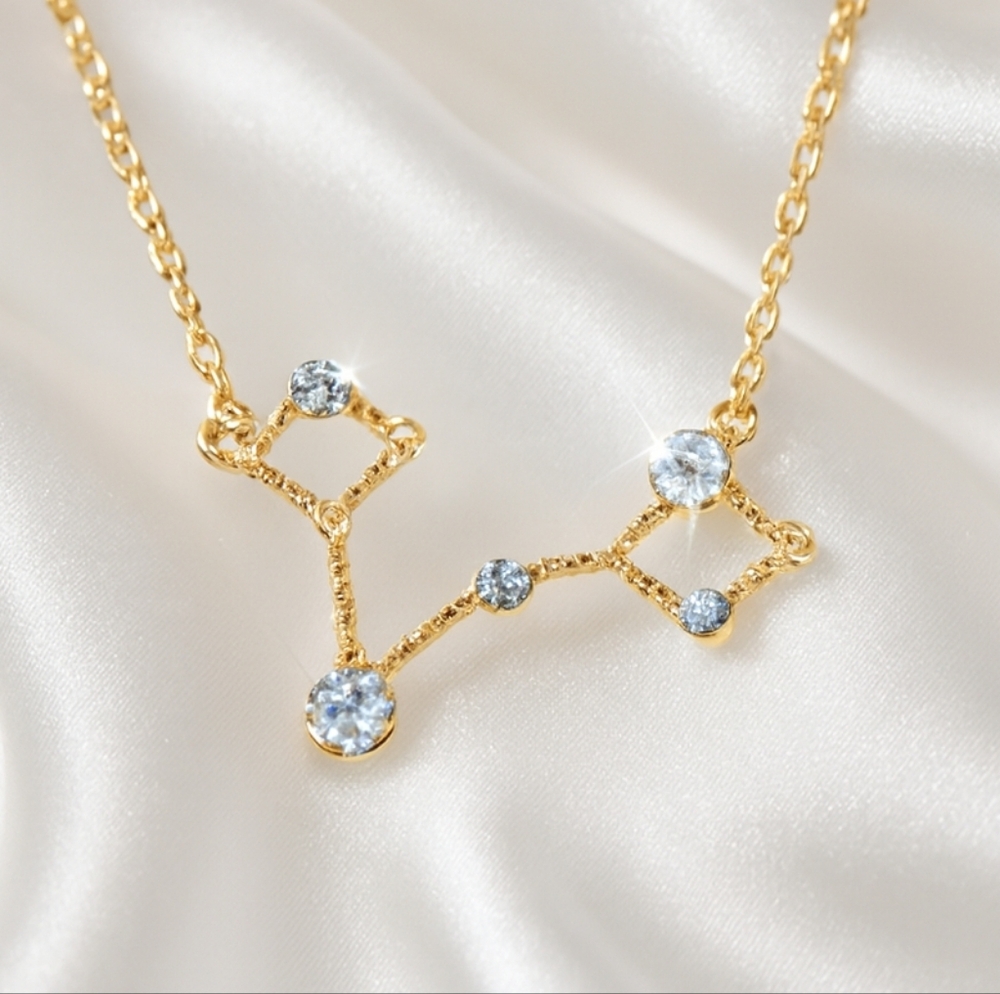 Pisces Zodiac Gold Star Constellation Necklace w/ Crystals – Celestial Jewelry